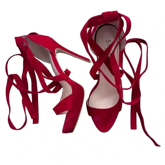 Simmi London - women’s size 9 Red Open Toed Heels - Picture 1 of 8